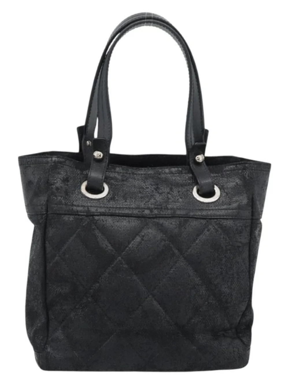CHANEL Matelasse Tote Bag Coated Canvas Black Gold CC Auth bs35544